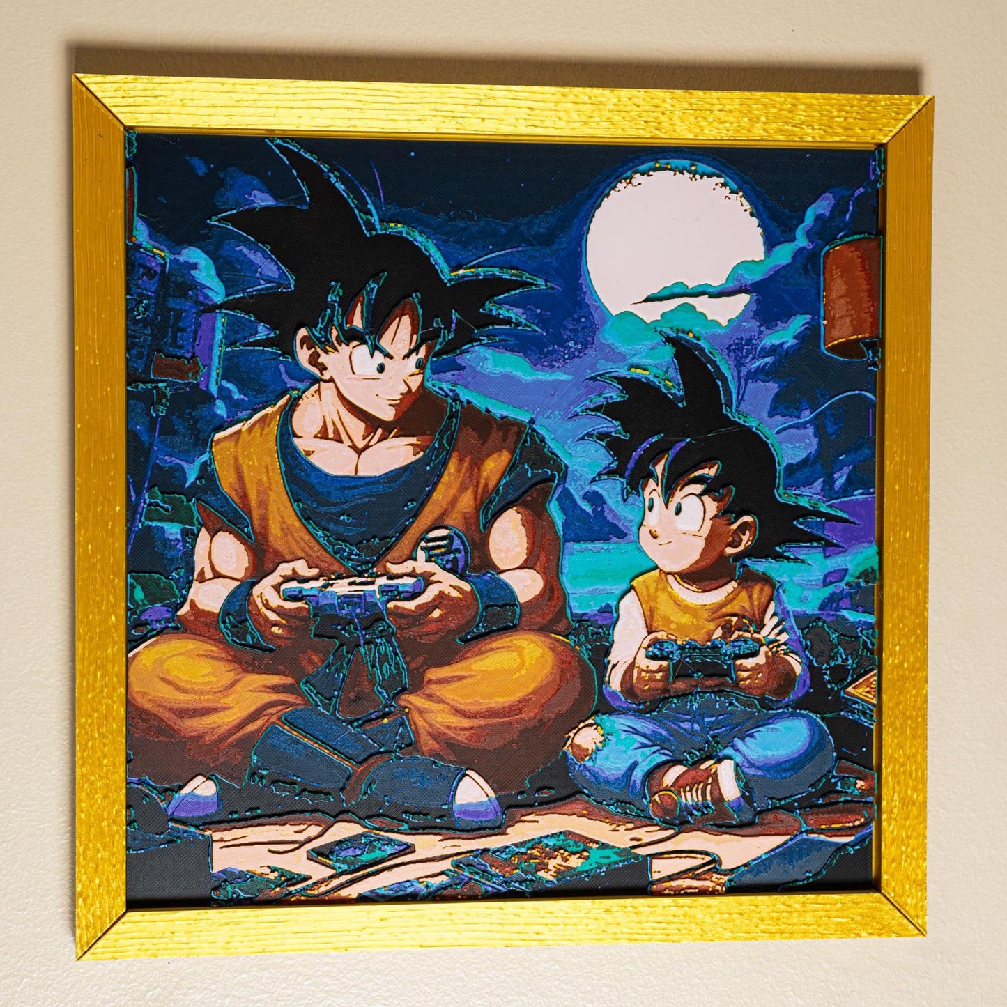 Dragon Ball Z Wall Art - Goku Playing with Gohan 3D Printed Filament Painting | Unique Home Decor Gift