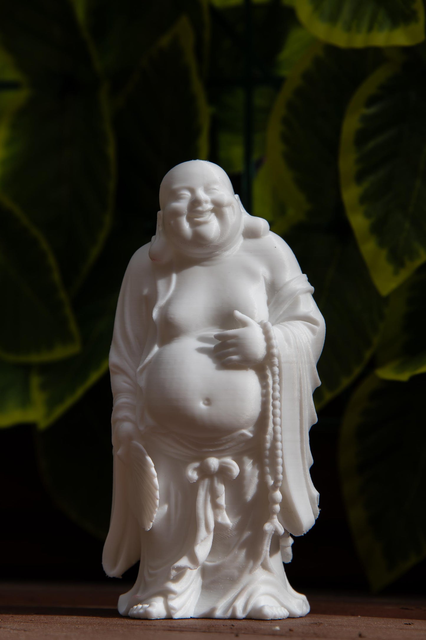 Laughing Buddha with Fan & Prayer Beads - Feng Shui Wealth and Happiness Statue