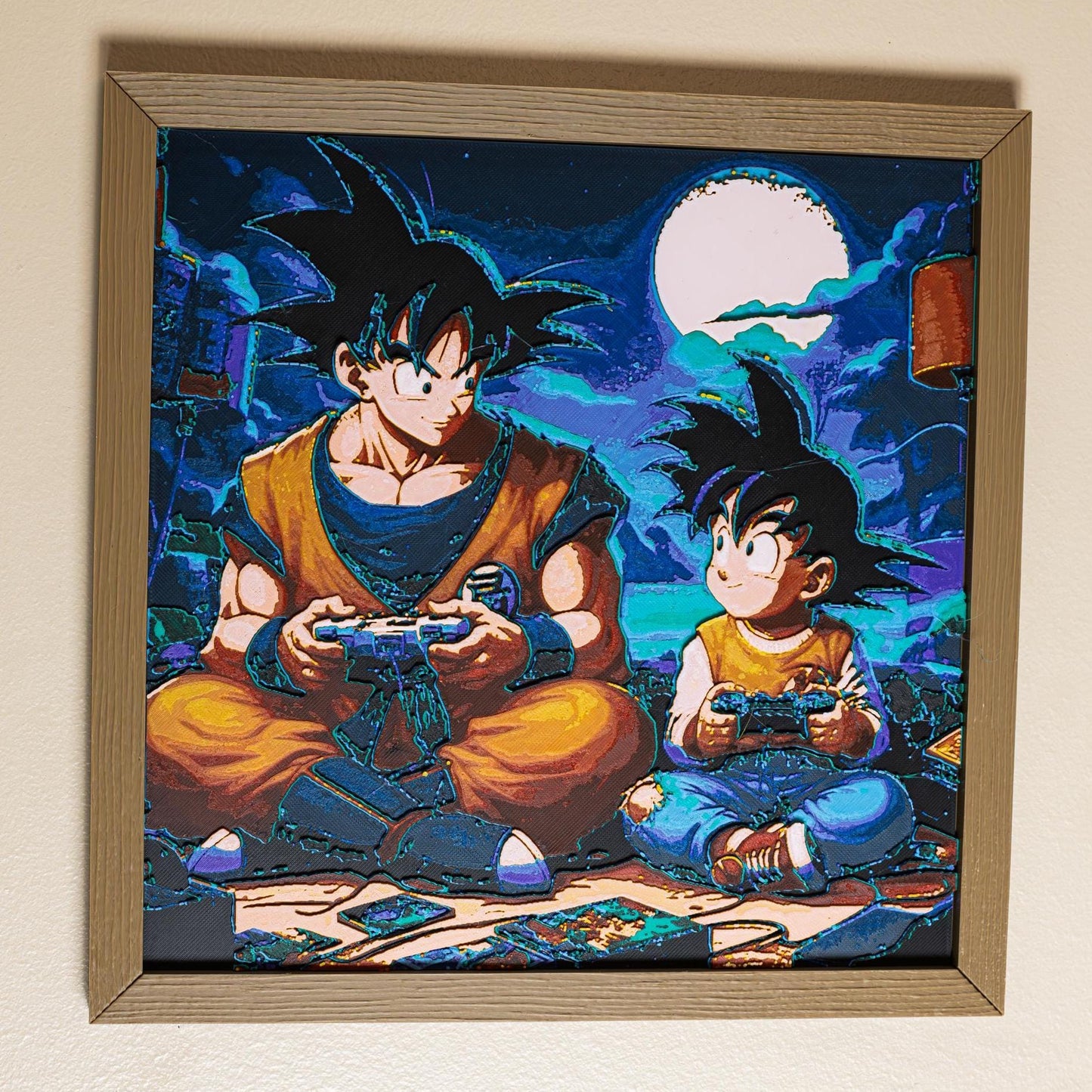 Dragon Ball Z Wall Art - Goku Playing with Gohan 3D Printed Filament Painting | Unique Home Decor Gift