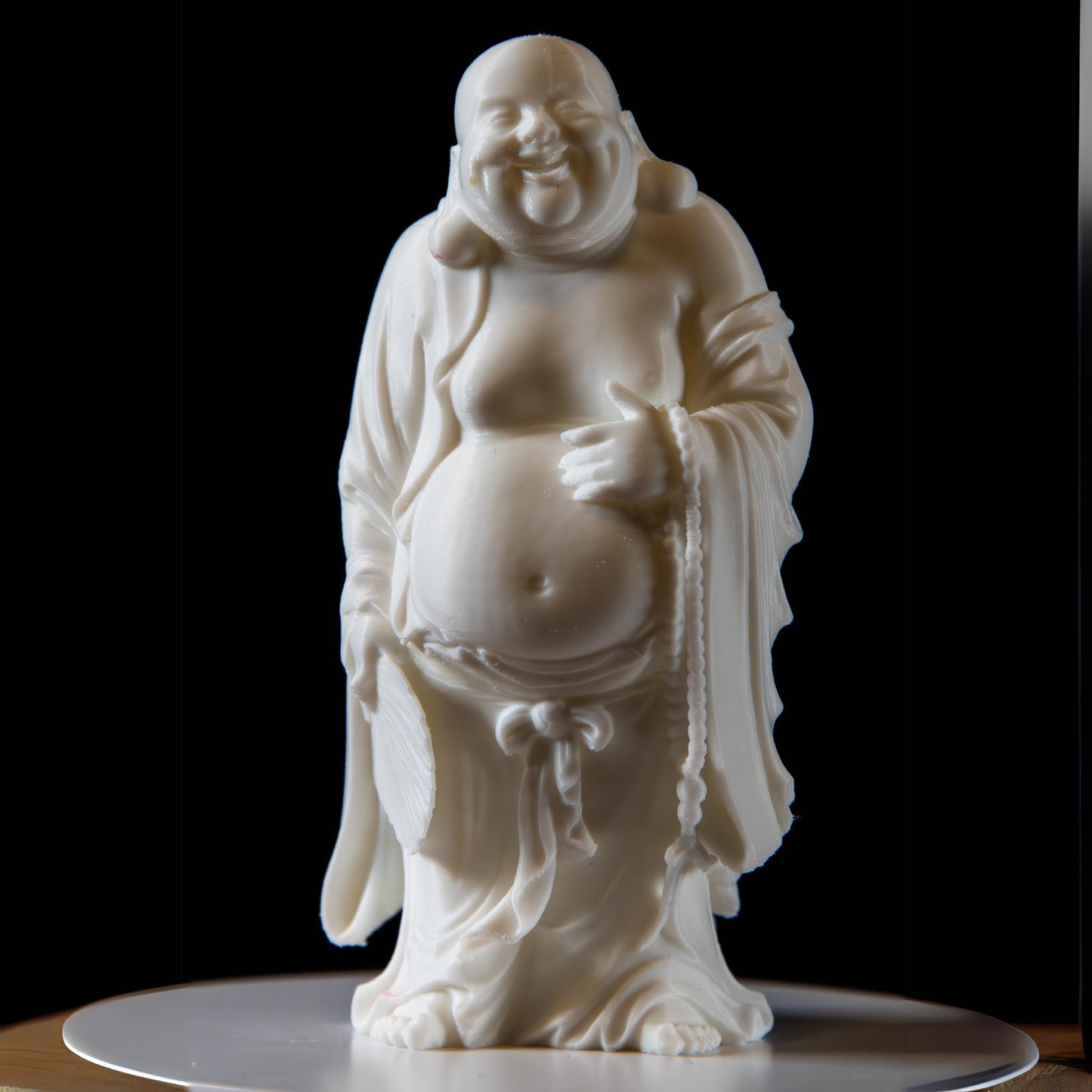 Laughing Buddha with Fan & Prayer Beads - Feng Shui Wealth and Happiness Statue
