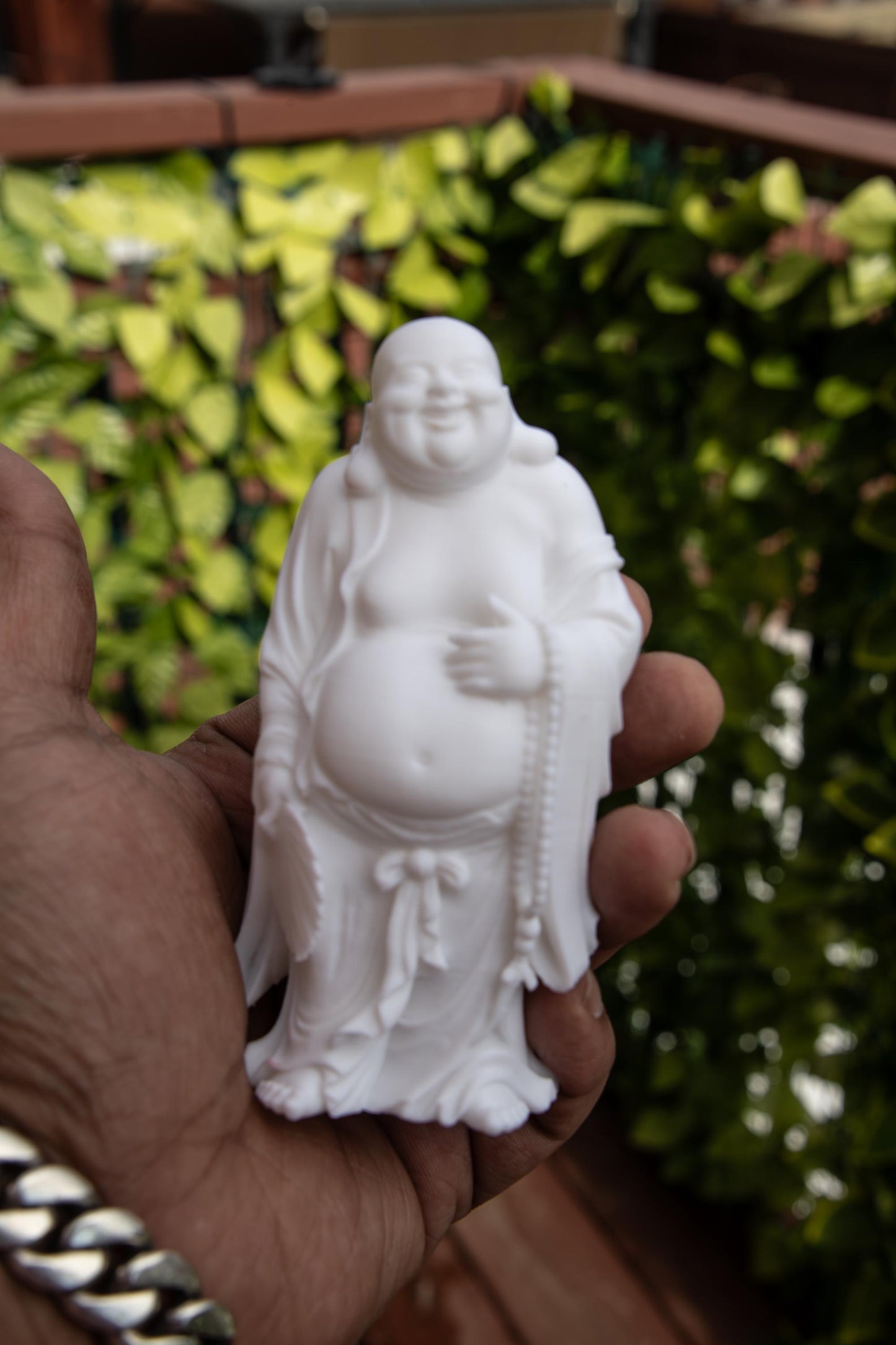 Laughing Buddha with Fan & Prayer Beads - Feng Shui Wealth and Happiness Statue
