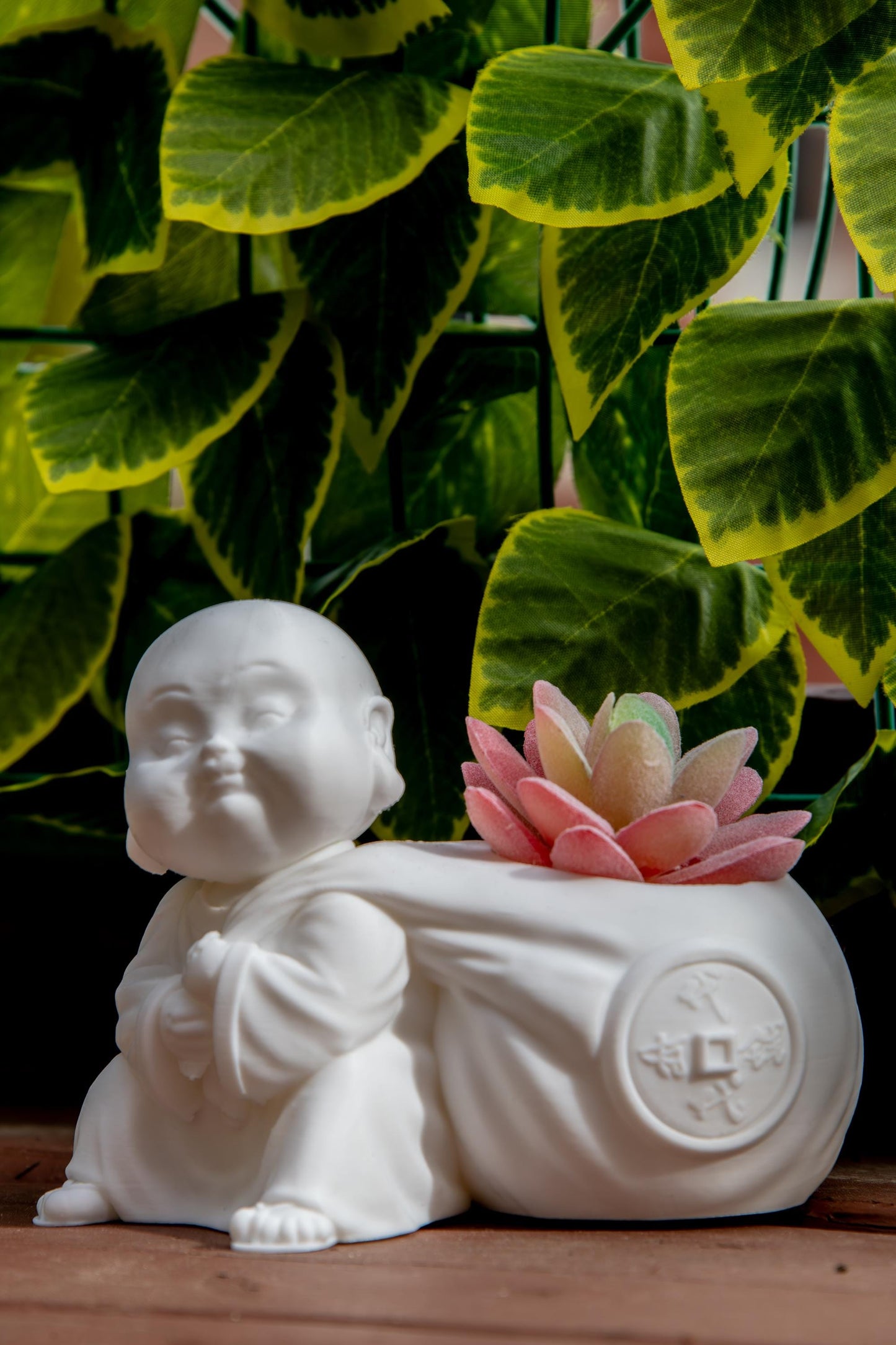 Laughing buddha with Wealth Bag succulent – Feng Shui Wealth & Luck Statue | Spiritual Home Décor |