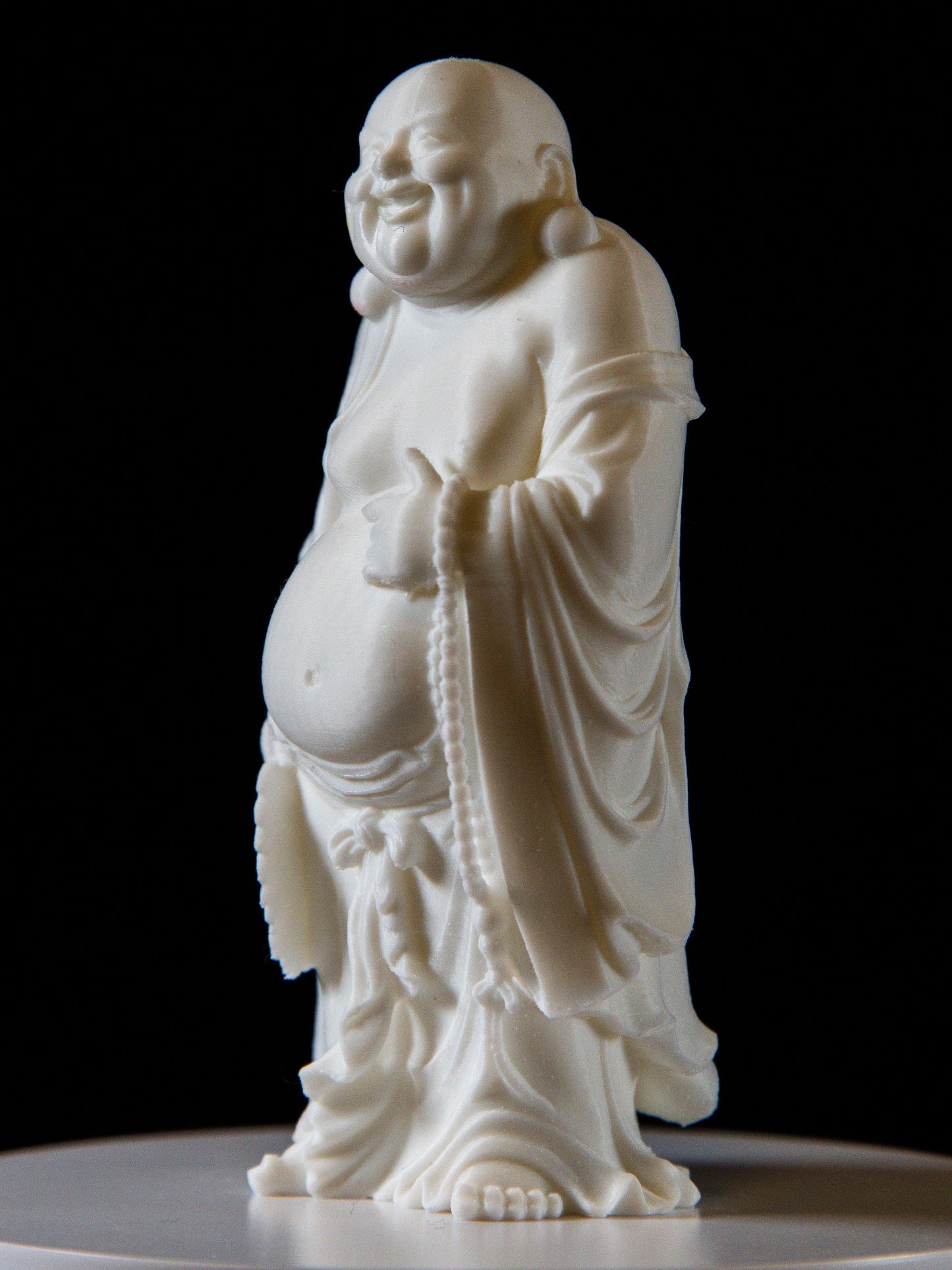 Laughing Buddha with Fan & Prayer Beads - Feng Shui Wealth and Happiness Statue