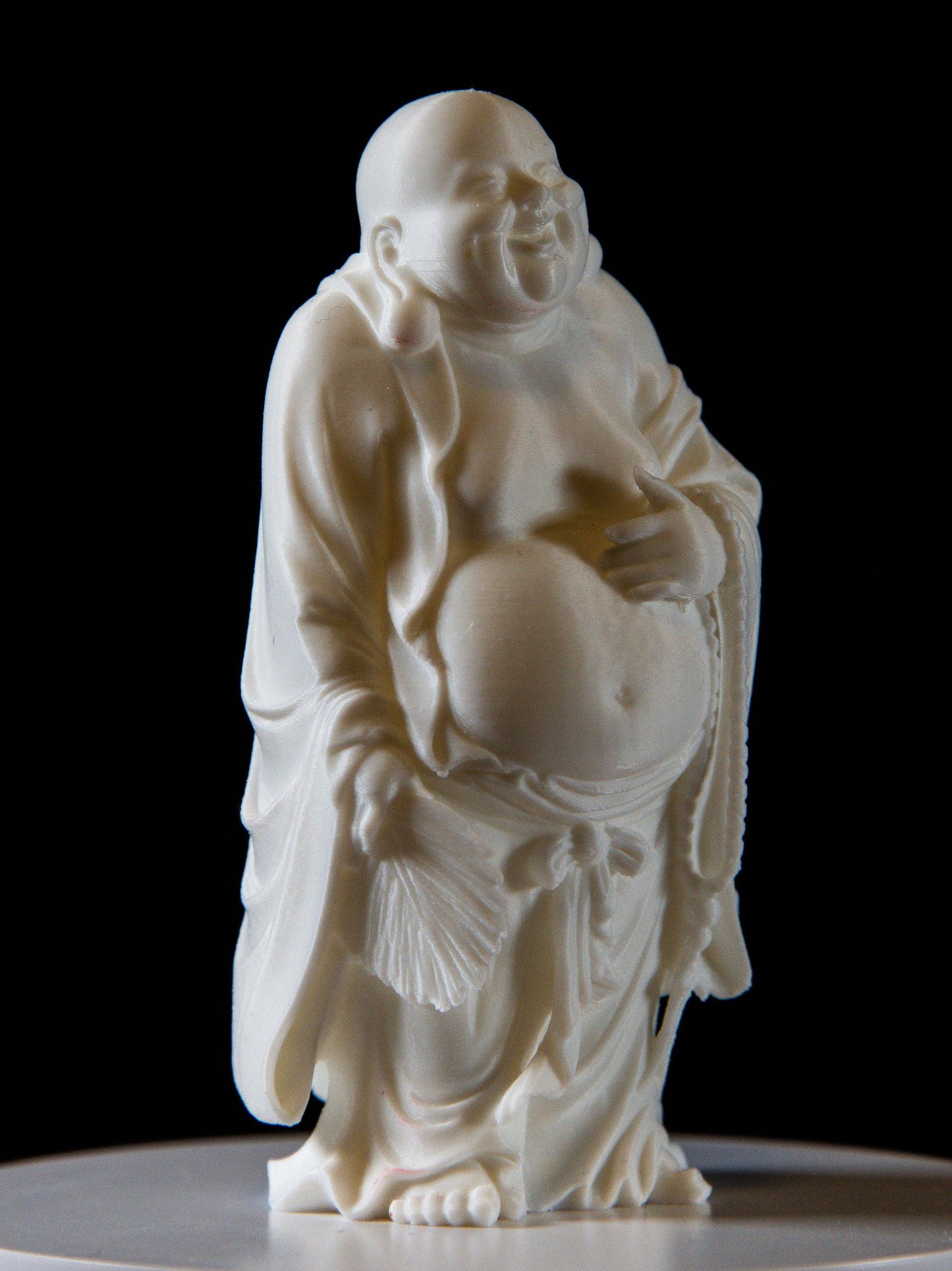 Laughing Buddha with Fan & Prayer Beads - Feng Shui Wealth and Happiness Statue