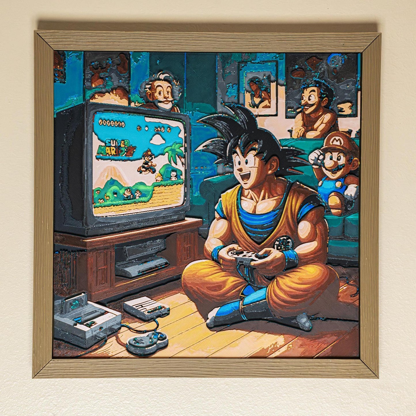 Dragon Ball Z Wall Art - Goku Playing Mario 3D Printed Filament Painting | Unique Home Decor Gift