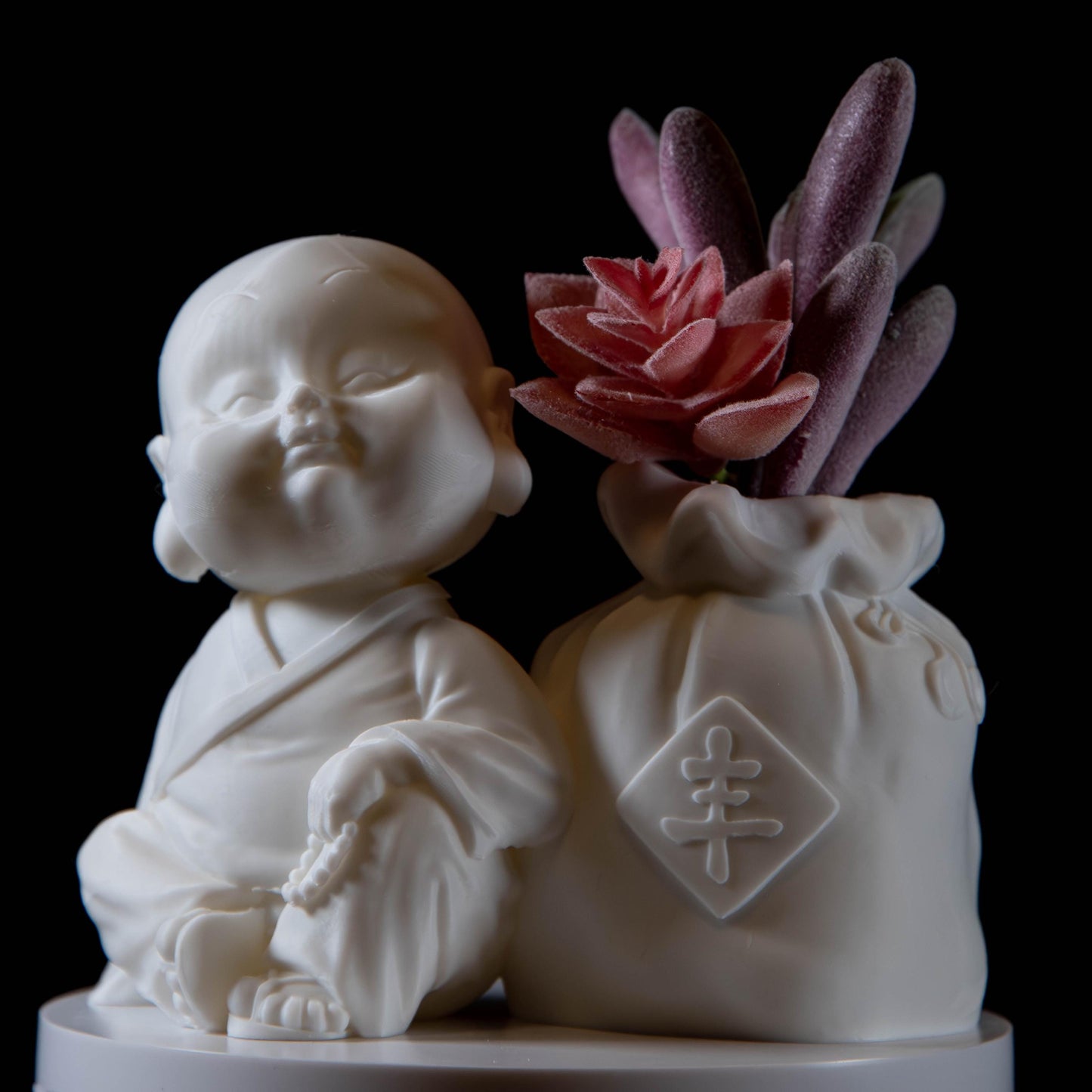 Cute Monk with Wealth Bag Succulents – Feng Shui Home Decor, Symbol of Abundance, Meditation Gift