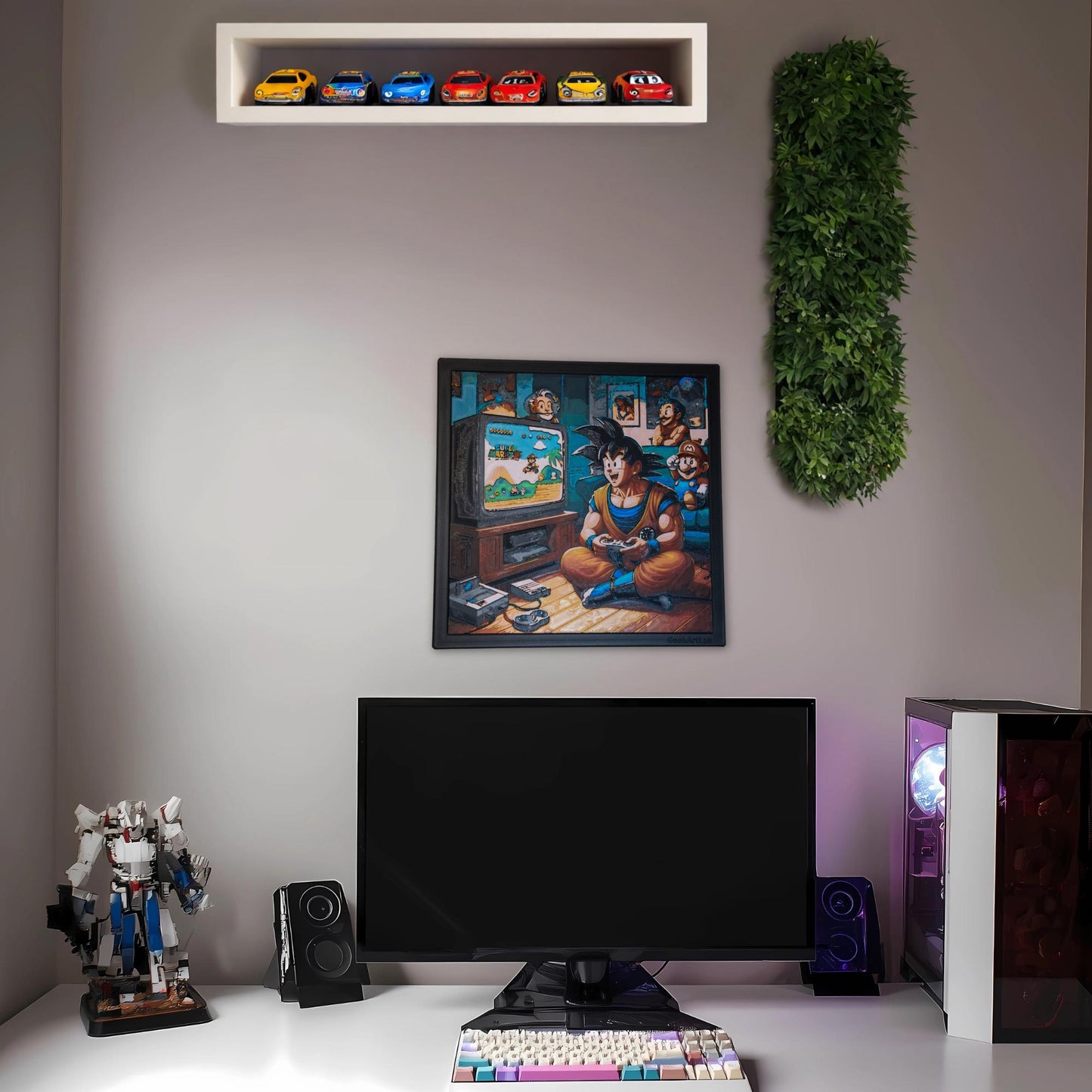 Dragon Ball Z Wall Art - Goku Playing Mario 3D Printed Filament Painting | Unique Home Decor Gift