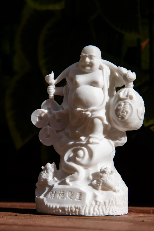 Laughing Buddha with Lucky Coins and Treasure Bag – Feng Shui Fortune Statue | Prosperity and Abundance Symbol | Home & Office Decor