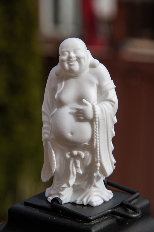 Laughing Buddha with Fan & Prayer Beads - Feng Shui Wealth and Happiness Statue