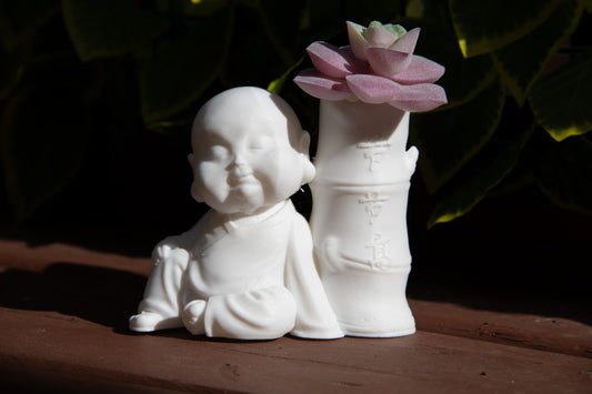 Laughing Buddha Bamboo Vase – Feng Shui Zen Decor | Spiritual Home & Office Ornament | Meditation and Tranquility Gift