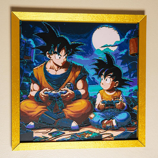 Dragon Ball Z Wall Art - Goku Playing with Gohan 3D Printed Filament Painting | Unique Home Decor Gift