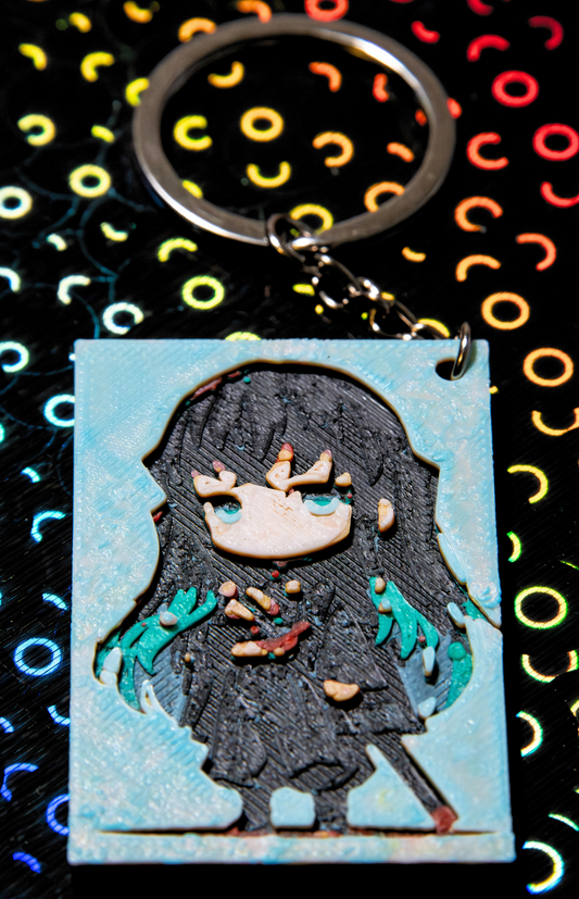 🌫️ Muichiro Tokito Chibi Keychain – 3D Demon Slayer Collectible