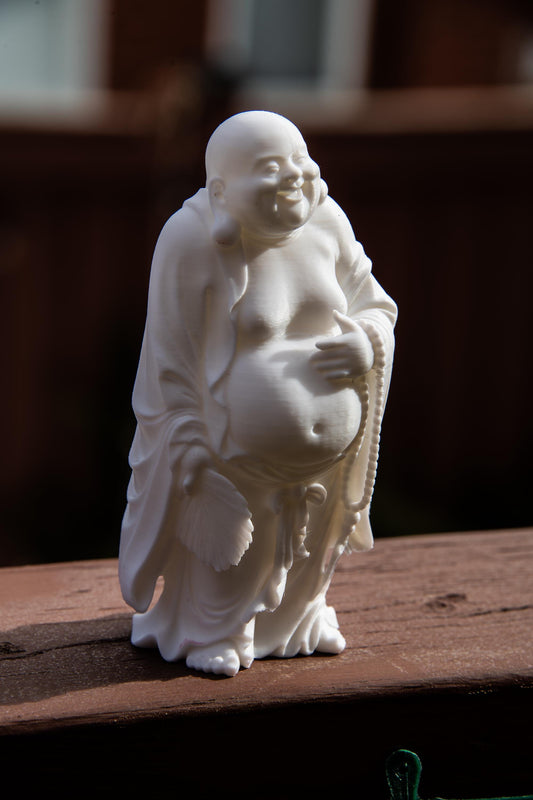 Laughing Buddha with Fan & Prayer Beads - Feng Shui Wealth and Happiness Statue