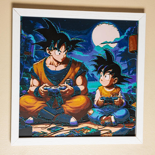 Dragon Ball Z Wall Art - Goku Playing with Gohan 3D Printed Filament Painting | Unique Home Decor Gift