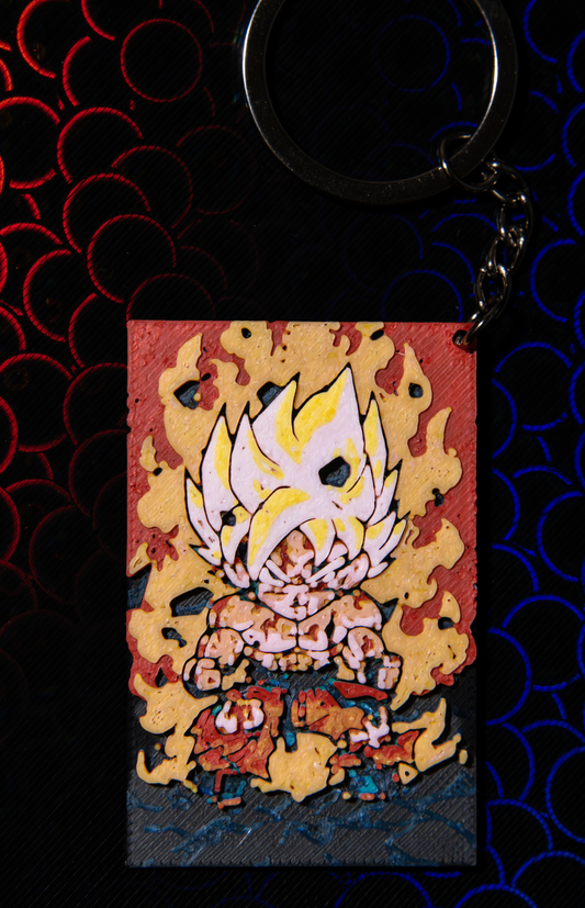 🔥 Super Saiyan Goku Flame Aura Keychain – 3D DBZ Chibi Edition