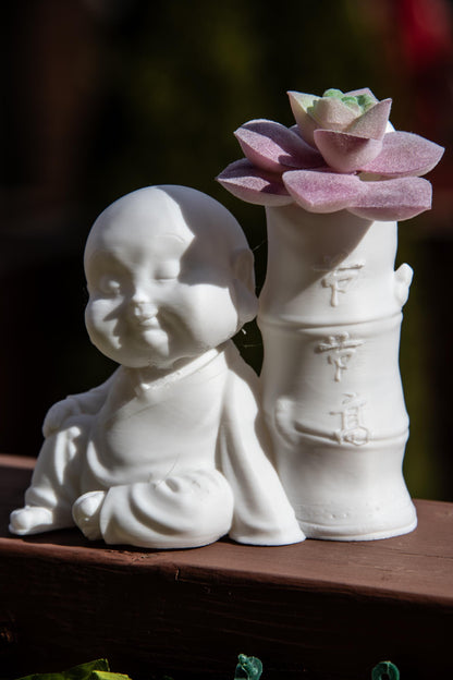 Laughing Buddha Bamboo Vase – Feng Shui Zen Decor | Spiritual Home & Office Ornament | Meditation and Tranquility Gift