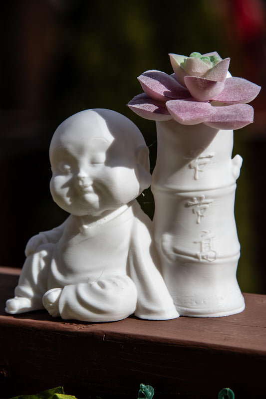 Laughing Buddha Bamboo Vase – Feng Shui Zen Decor | Spiritual Home & Office Ornament | Meditation and Tranquility Gift