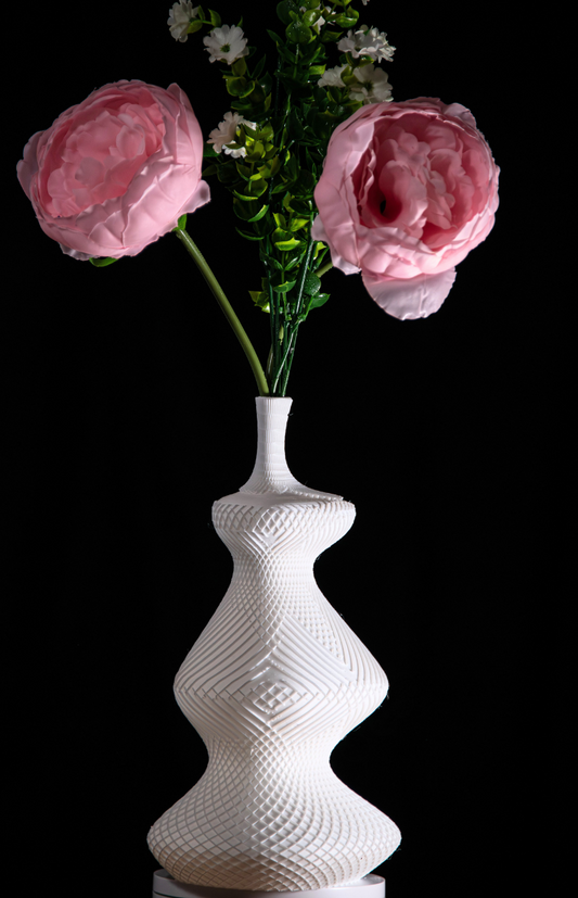 💎 Diamond Curve Vase | Textured White 3D Printed Statement Home Decor