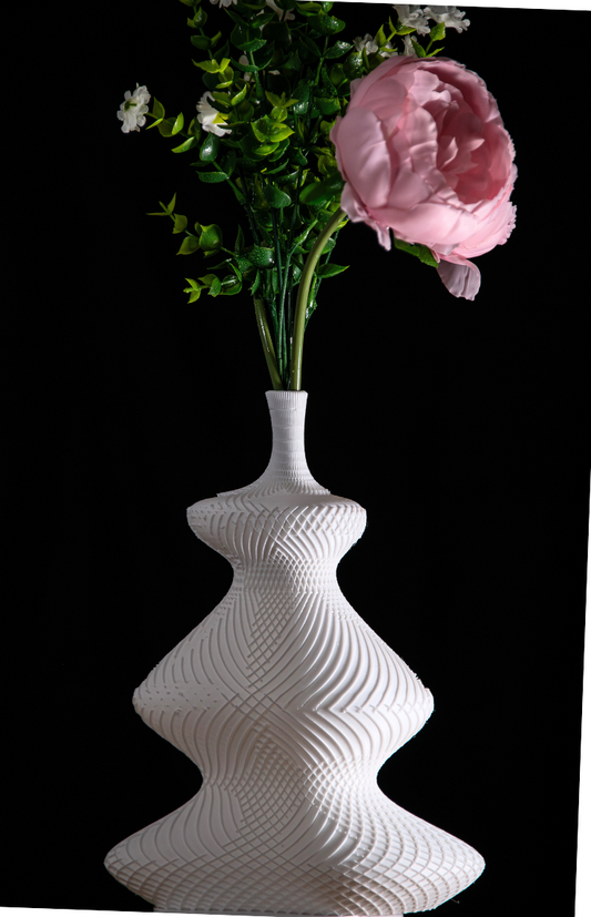 💎 Diamond Curve Vase | Textured White 3D Printed Statement Home Decor