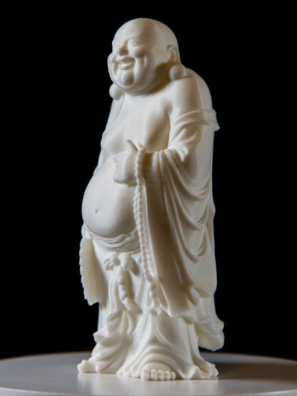 Laughing Buddha with Fan & Prayer Beads - Feng Shui Wealth and Happiness Statue