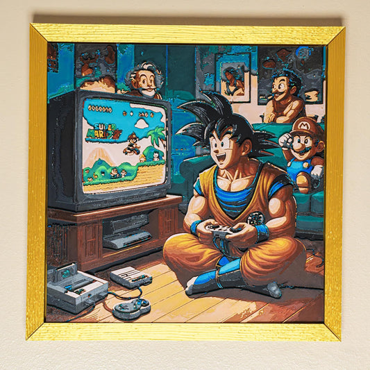Dragon Ball Z Wall Art - Goku Playing Mario 3D Printed Filament Painting | Unique Home Decor Gift