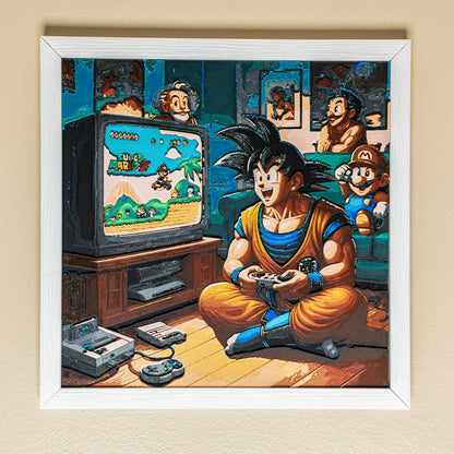 Dragon Ball Z Wall Art - Goku Playing Mario 3D Printed Filament Painting | Unique Home Decor Gift