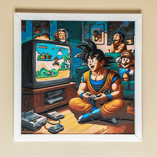 Dragon Ball Z Wall Art - Goku Playing Mario 3D Printed Filament Painting | Unique Home Decor Gift