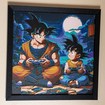 Dragon Ball Z Wall Art - Goku Playing with Gohan 3D Printed Filament Painting | Unique Home Decor Gift